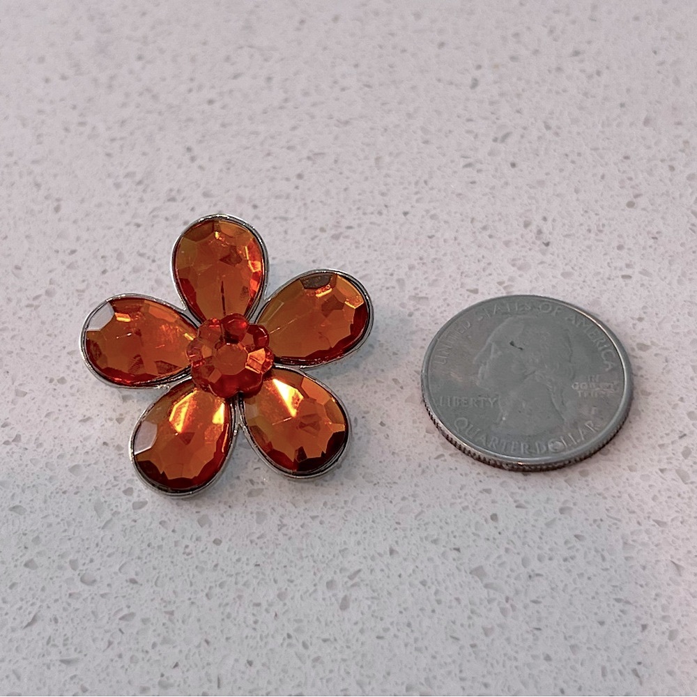 Amber Orange Floral Brooch Pin Rhinestone Flower Metallic Retro Statement - Picture 13 of 16